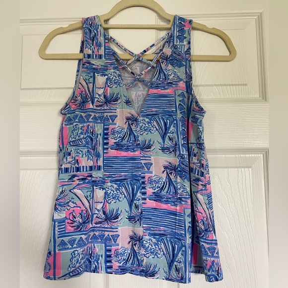Lily Pulitzer pink blue sailboat seashell stretchy tank top - Picture 3 of 6